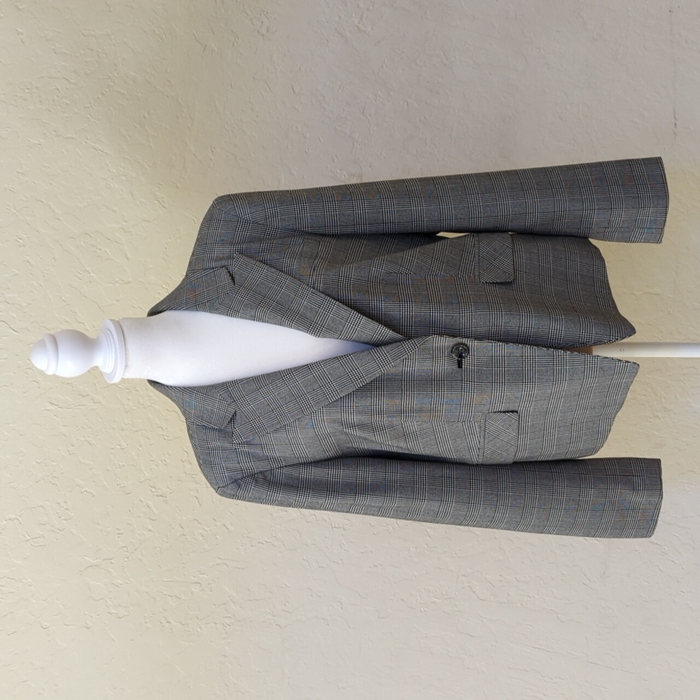 Worthington Stretch Black Glen Plaid Single Button Blazer Suit Jacket Size 12